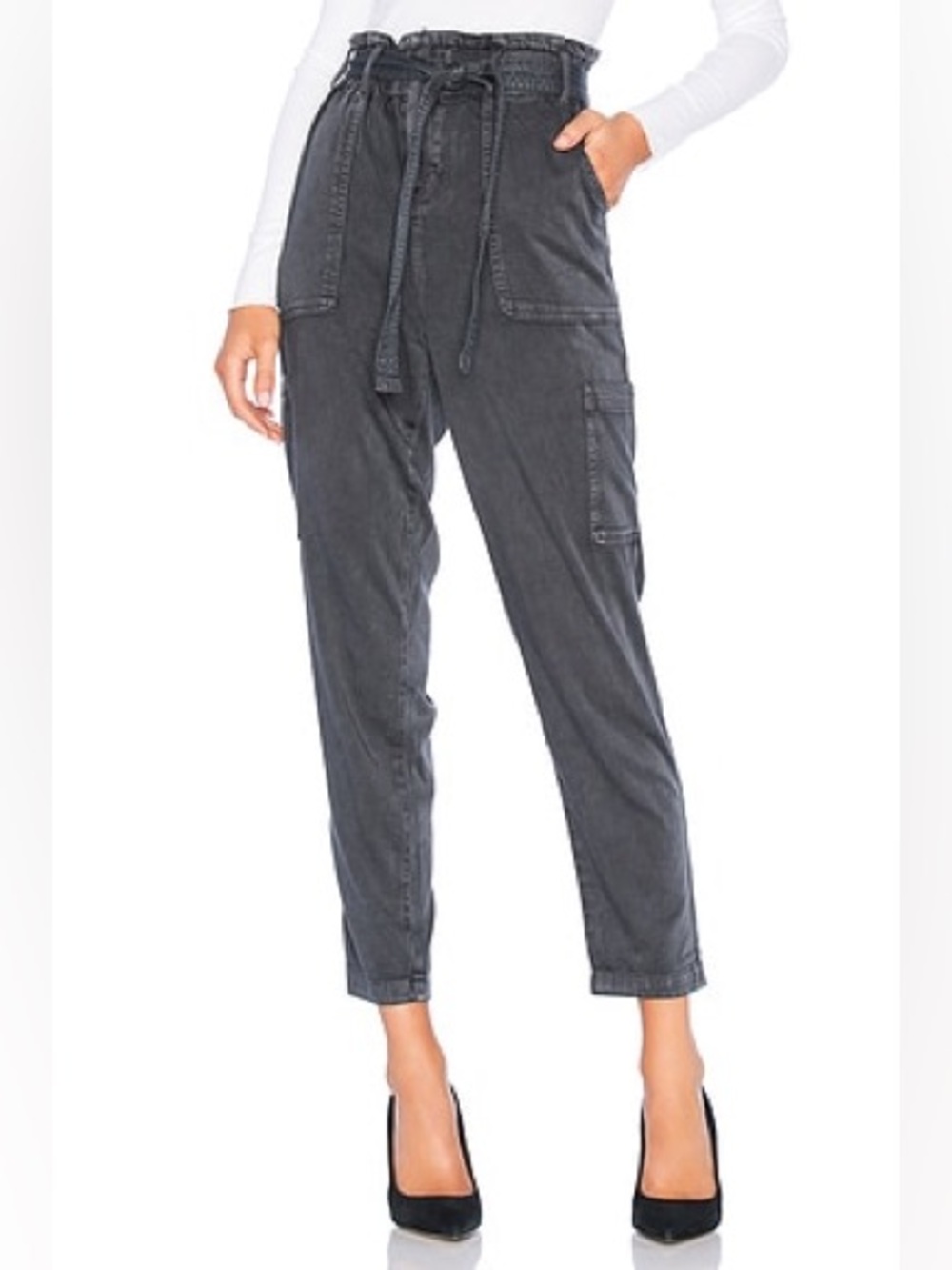 SPLENDID Scout Cargo Pants Lead Grey Wash High Rise Paperbag Utility Size 26